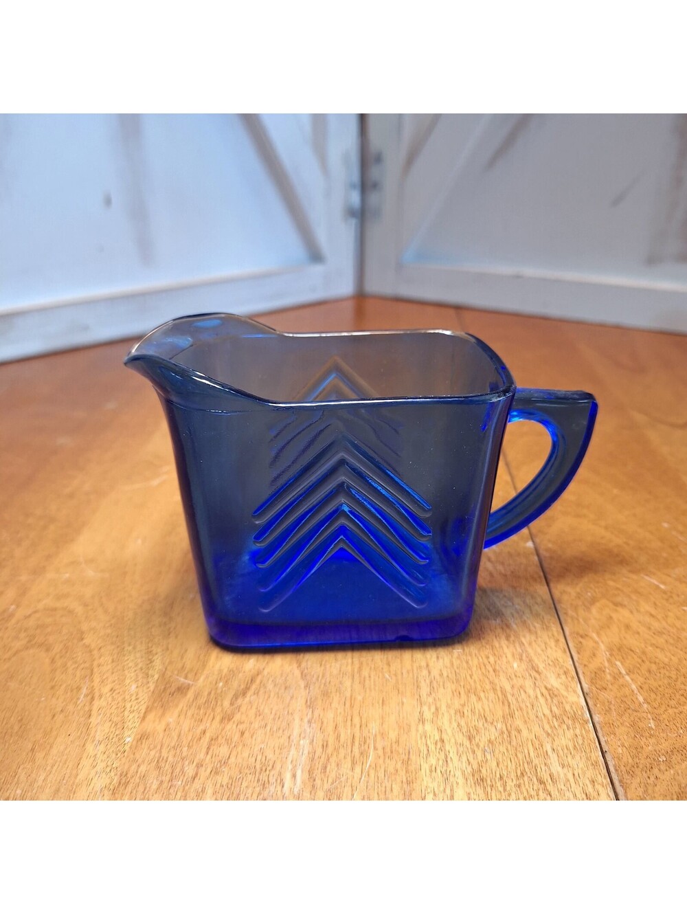 Hazel-Atlas Chevron Cobalt Blue Creamer 12 oz pitcher creamer flat 1930s Vintage